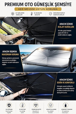 Skoda Scala Araç Ön Cam Güneşliği Katlanabilir Şemsiye Oto Güneşlik Uv Korumalı Gölgelik Araba Oto Şemsiyesi