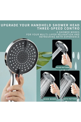 Siyah Yuvarlak Yeni Nesil 3 Fonksiyonlu Duş Başlığı El Duşu Krom - Siyah
