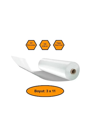 160 Micron Naylon Örtü, Şeffaf Su Geçirmez Naylon, 3x11 Metre