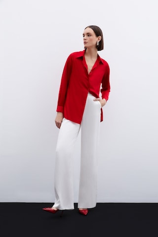 Sateen Oversize Saten Gömlek - Kırmızı