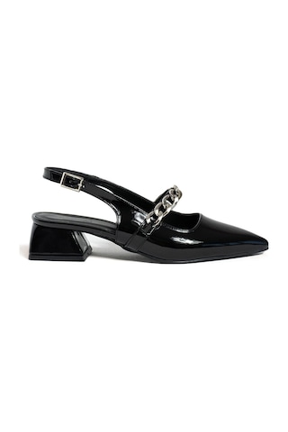 Duxal Shoes Violet Kısa Topuk Zincir Detaylı Klasik Topuklu Ayakkabı - Babet Siyah
