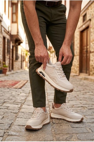 Pepita E350 Rahat Hafif Lastik Bağcıklı Özel Tasarım Spor Sneaker Erkek Ayakkabı Bej