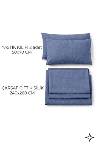 Faralya Life %100 Pamuk Çift Kişilik Çarşaf Takımı - 240x260 Cm Lastiksiz Çarşaf + 2 Adet 50 70 Yastık Kılıfı " Açik Mavi