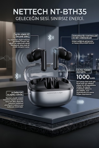 Nettech NT-BTH35 Anc Aktif Gürültü Engelleyici Tws Kulak İçi Bluetooth Kulaklık