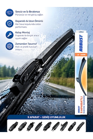 40 Cm 16 400mm Universal Oto Sileceği 9 Aparatlı Sessiz Çalışma İz Bırakmaz Premium Kalite