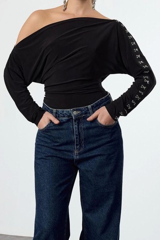Ersefa Stil Kadın Bluz Regular Örme Fitted Kalıp siyah