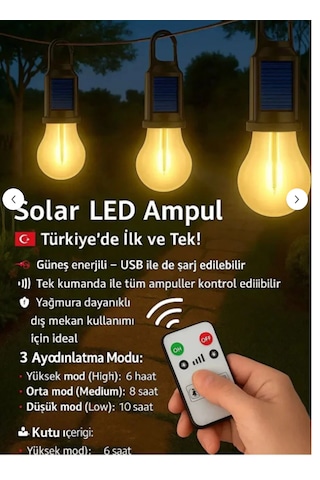 Taşınabilir Solar Usb Şarjlı Led Ampül-outdoor Kamp Bahçe Lambası-askılı Kırılmaz-kumandalı 1
