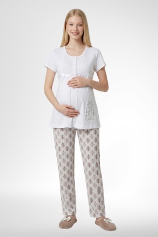 Mecit Pijama Mecit 6350 Ekru Hamile Lohusa Pijama Takımı