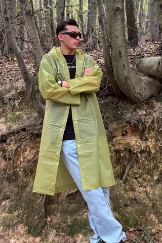 Mollycrush Unisex Su Rüzgar Geçirmez Katlanabilir Kapüşonlu Çıtçıt Düğmeli Eva Yeşil Yağmurluk Yeşil