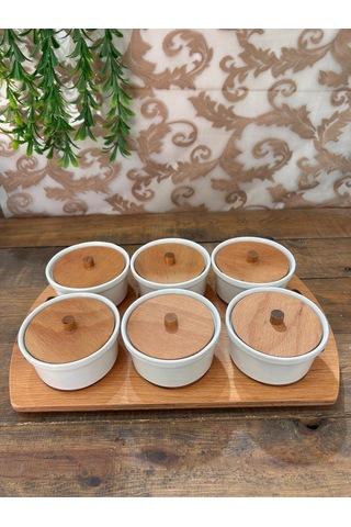 Ahşap Tepsili Yuvarlak Kahvaltılık 6 Lı