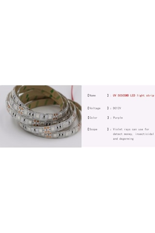 UV Şerit LED 5050 SMD 60/m İç Mekan 1mt 12V