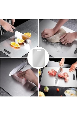 2'li Paslanmaz Çelik Kesme Tahtası Seti Levhası Panosu Kaydırmaz Slikon Ayaklı 24x34cm Ve Çok Renkli