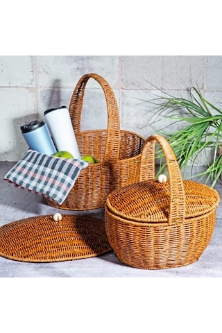 Wicker Serisi Hasır Örme 2'li Piknik Sepeti Çok Renkli