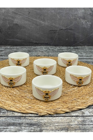 6 Lı Beyaz Porselen Arı Sosluk Lokumluk Sunum Kasesi Mini Boy