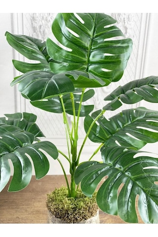 Yapay Çiçek Monstera 9 Dal Kütük Saksılı Deve Tabanı Dekoratif Sü
