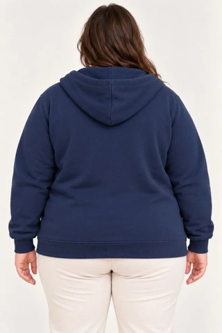 Suma Battal Büyük Beden Üç İplik İçi Şardonlu Kapüşonlu Tam Fermuarlı Kışlık Sweatshirt - Lacivert
