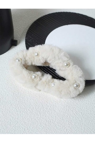 Büyük Boy İnci Peluş Mandal Toka 13 Cm Beyaz