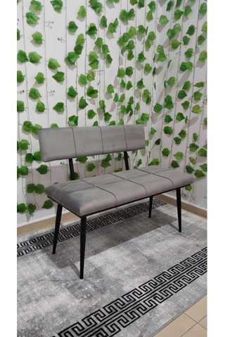 Özcan Metal Metal Ayaklı Sırtlı Siyah Mutfak Salon Antre Yatak Odası Puf Bank Oturak Bench Gri