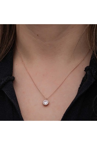 Artsmagazinmücevher Gümüş Rose Minimal Yuvarlak Anturaj Kadın Kolye