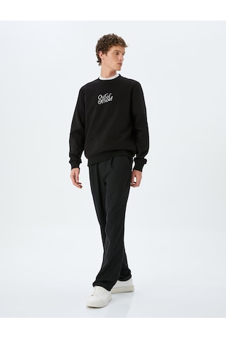 Koton Pamuk Karışımlı Bisiklet Yaka Slogan Baskılı Sweatshirt Siyah 5wam70232mk Siyah