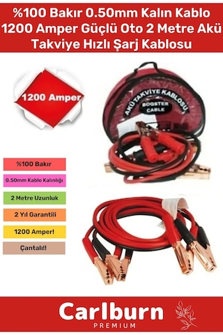 %100 Bakır 0.50mm Kalın Kablo 1200 Amper Güçlü Oto 2 Metre Akü Takviye Hızlı Şarj Kablosu Uyumlu