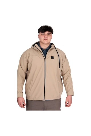 Büyük Beden Erkek Kapüşonlu Mont Waterproof Softshell 21235 Bej Bej