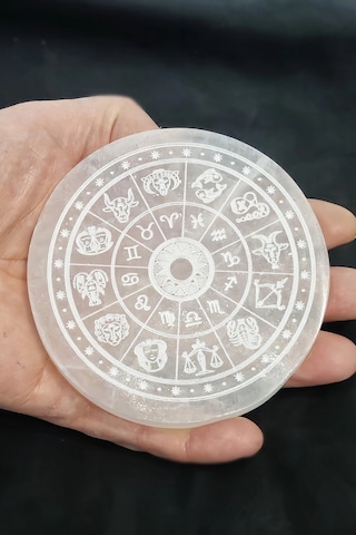 Burçlar, Astroloji Desenli Enerji Yükleyici Beyaz Selenit Plaka 42