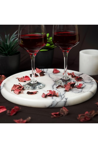 Bariere Yuvarlak Mermer Tepsi Gri-beyaz 1 Adet