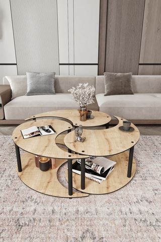 Yin Yang Unıty Serenıty Orta Sehpa 3 Lü Safir Meşe-100 Cm Meşe