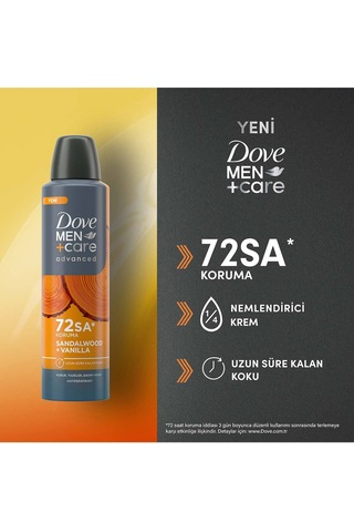 Men +care Advanced Erkek Deodorant 72 Saat Koruma Sandalwood Vanilla 150 ML X3