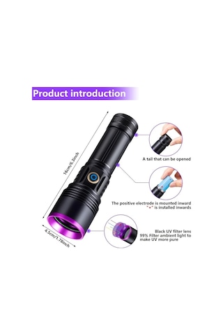 Cordial 1 Adet Profesyonel 365nm Uv El Feneri Siyah Alüminyum Alaşım Sebze Algılama Taşınabilir Yüksek Güçlü Led Şarj Edilebilir 26650 Pil Floresan Algılama Ideal Hediye Siyah
