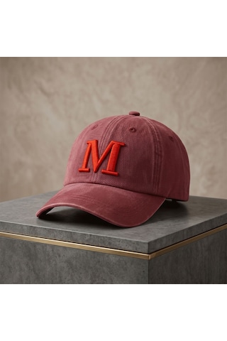 Bk Gift Kişiye Özel Harf Nakışlı Vintage Bordo Beyzbol Şapkası Unisex Eskitme Kumaş Metal Tokalı