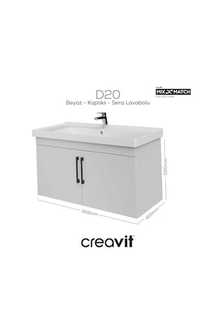 Creavit D20 100 Cm Kapaklı Lavabo Dolabı Beyaz Melamin Kapak Beyaz
