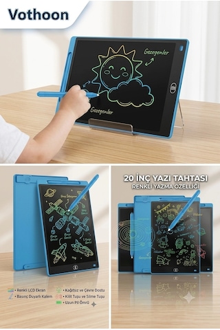 20 Inc Renkli Lcd Grafik Dijital Kalemli Çizim Tableti Yazı Tahta Not Yazma Eğitim Tableti Mavi