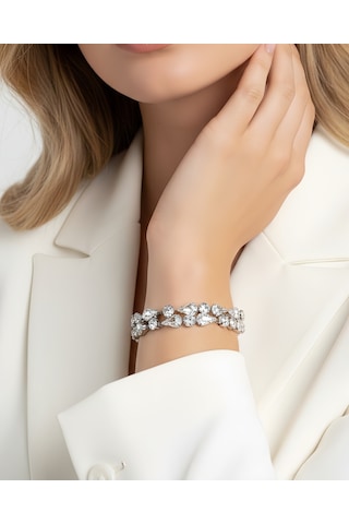 Eva Takı Store Geometrik Damla Çiçek Model Silver Renk Bileklik Gümüş