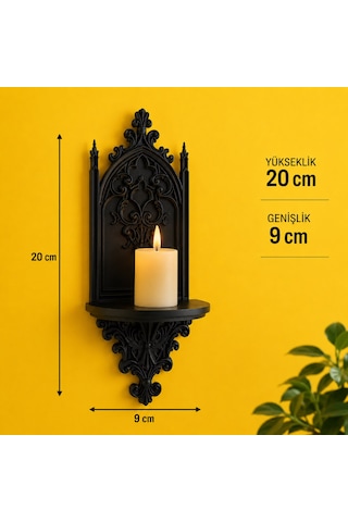 Gotik Katedral Duvar Şamdanlığı Dekoratif Mumluk Duvara Monte Gotik Duvar Dekoru 20x9 Cm Siyah