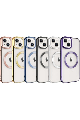 Apple iPhone Uyumlu 14 Plus Magsafe Wireless Şarj Özellikli Csk Zore Setro Silikon mavi