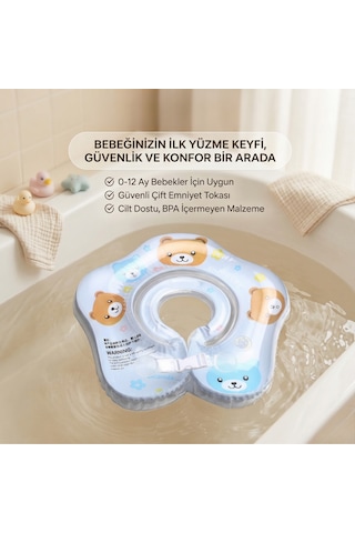 Bebek Boyun Simidi Ayıcık Figürlü Şeffaf Çift Emniyet Kilitli Mavi 1