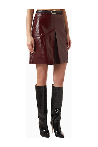 Self-portrait Self - Portrait Belted Lamb Leather Mini Skirt, Parlak Kuşaklı Deri Etek Bordo