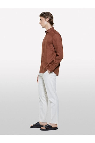 Sisley %100 Keten Regular Fit Gömlek Erkek Kahverengi Gömlek - 325p5bkusq029