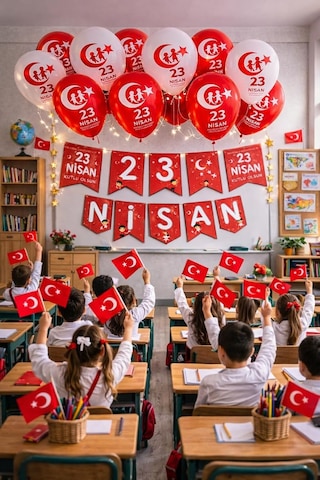 Tr 23 Nisan Dekoratif Süsü Flama Okul Süsü, Atatürklü Balon, Türk Bayrağı Pano Süsleri 2026 Genel