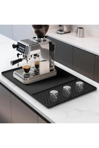Elmpaly Siyah Yükseltilmiş Kenarlı Silikon Kahve Makinesi Matı Kurutma Paslanmaz Yüzey Bulaşık Makinesi Uyumlu