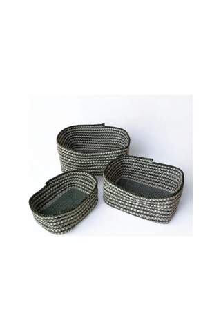 3'lü Hasır Görünümlü Düzenleyici Sepet - Leke Tutmaz - Yeşil Yeşil