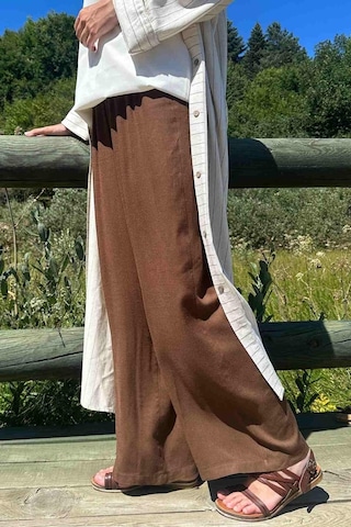 Rabia Şamlı Kahve Keten Pantolon Normal