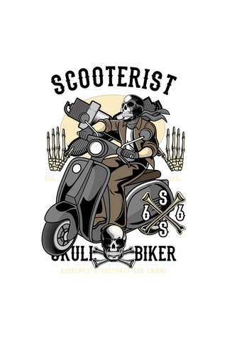 Paybuy Erkek Oversize Tişört %100 Pamuk Scooter Biker Kafatası Baskılı G Siyah