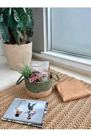 Kulplu Düzenleyici Sepet Leke Tutmaz Natural-yeşil 31x20 Cm Natural