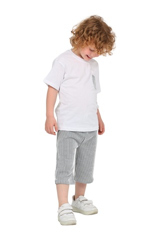 Erdem Kıds Erkek Çocuk Basic T-shirt Şort Çizgili Kaprili Yazlık 2'li Takım Siyah Siyah