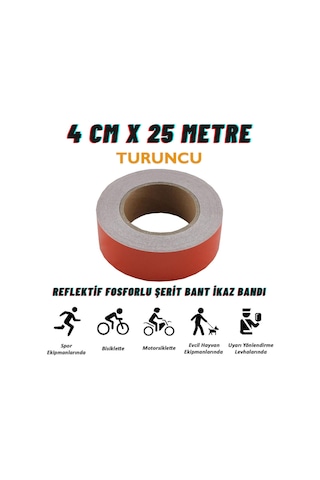 Carub Reflektif Fosforlu Şerit Bant 4 Cm X 25 Metre Turuncu İkaz Bandı Br2405306