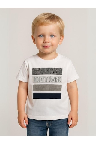 Nanica Kids Erkek Çocuk Aplikeli Don't Care Yazılı T-shirt-16004 Beyaz