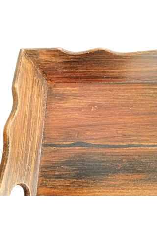 El Boyaması Eskitme Kahve Desenli Ahşap Servis Ve Sunum Tepsisi Eskitme Kahverengi